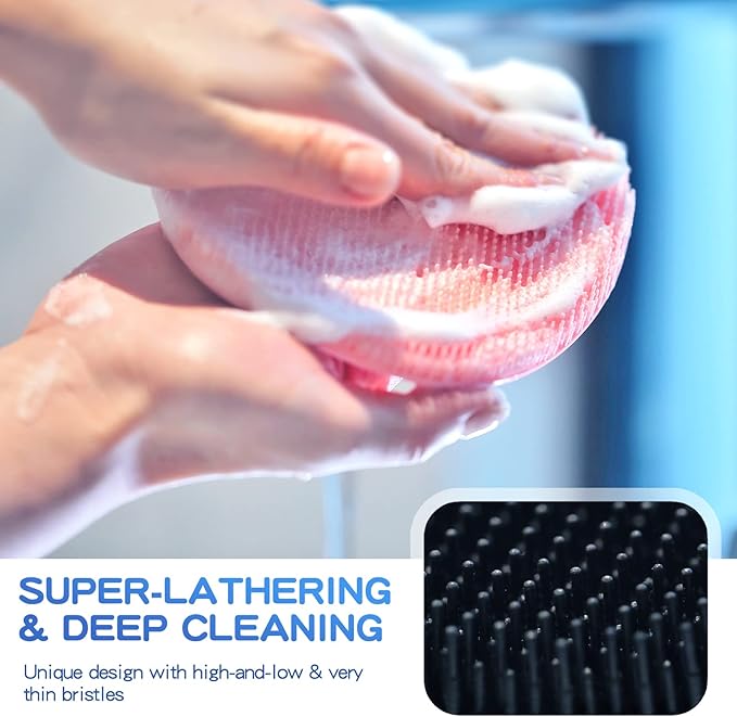 Manmihealth Soft Silicone Shower Brush, Super-Lathering and Deep-Cleaning Body & Face Scrubber, Gentle Exfoliating Bath Glove for All Skin Types(Black+Gray)