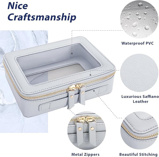 Aveniee Clear Makeup Bag Organizer, Portable Travel Toiletry Cosmetic Bag Case for Women, Heavy Duty Vegan Leather Make Up Pouch Car Bag for Essentials(Middle+Large) - Slate blue