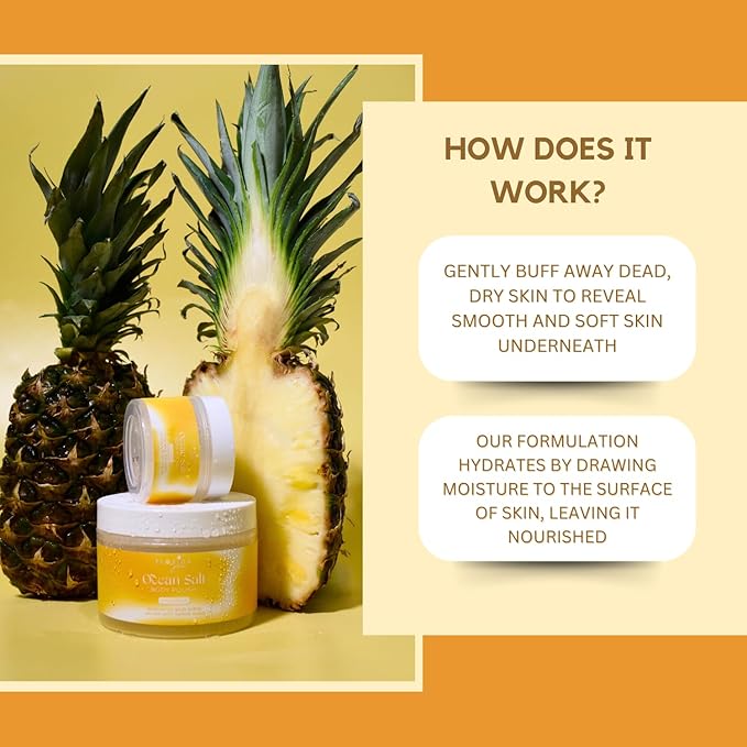 Sea Salt Body Scrub by Florida Suncare - Ocean Salt Body Polish Infused with Marine Algae - Exfoliating Face and Body Scrub - Facial Scrub Exfoliator to Tackle Acne (Pineapple, 3.3 oz)