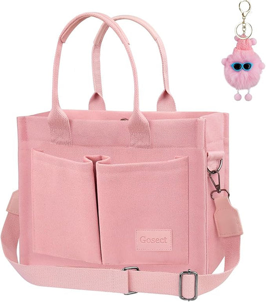 Canvas Tote Bag for Women With Pockets, Laptop Work Crossbody Purses Everything Shoulder Tote Bag Everyday Satchel Handbags