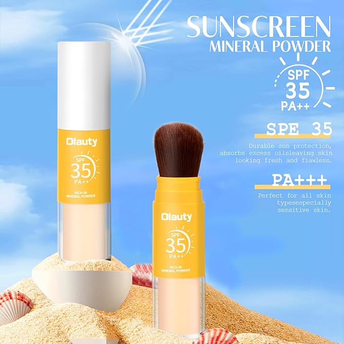 Brush On Mineral Sunscreen Powder, SPF 35 Face Powder Scalp Sunscreen, Natural Setting Powder Makeup, Face Sunblock Travel Size, Oil Control, Breathable for All Skin (Translucent, 1 pc/0.28 Ounce)