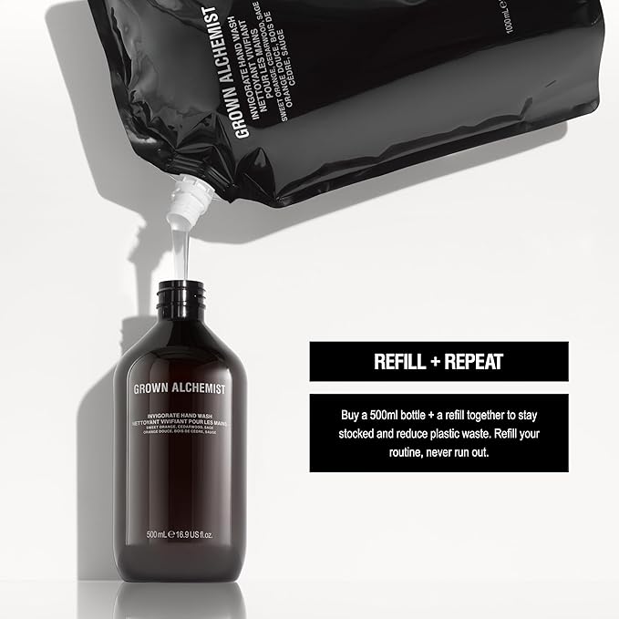 Grown Alchemist Invigorate Hand Wash. Sweet Orange, Cedarwood, Sage. Soothe, Soap to Cleanse & Nourish Skin, (500mL).