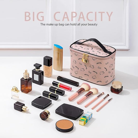 AmBealla Make up Bag Travel Cosmetic Bags Brush Holder Zipper Pouch Case Organizer Cute Organizer Suitable for Purse for Women (Light Pink 2PCS)