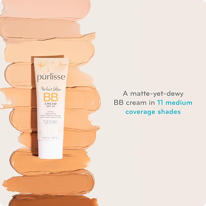 pΕ«rlisse Perfect Glow BB Cream with SPF 30 - Matte Meets Dewy Finish - Enriched with Goji & Hawthorn Berry to Help Improve Skin Texture & Radiance - Tan Deep (1.4 oz)