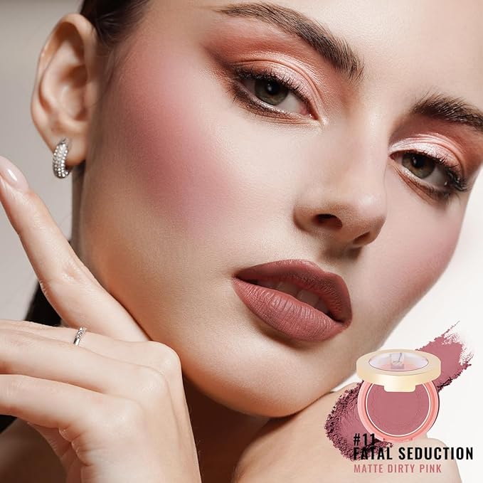 OULAC Mauve Matte Blush - Cool Tone, Buildable & Lightweight, Cruelty-Free & Vegan, 4.8g x 11 Shades