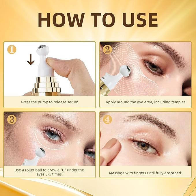 5% Caffeine Eye Cream, Under Eye Serum for Dark Circles, Puffiness & Wrinkles Fine Lines, Eye Roller Serum with 360Β° Massage Ball, Eye Treatment Balm for Men & Women