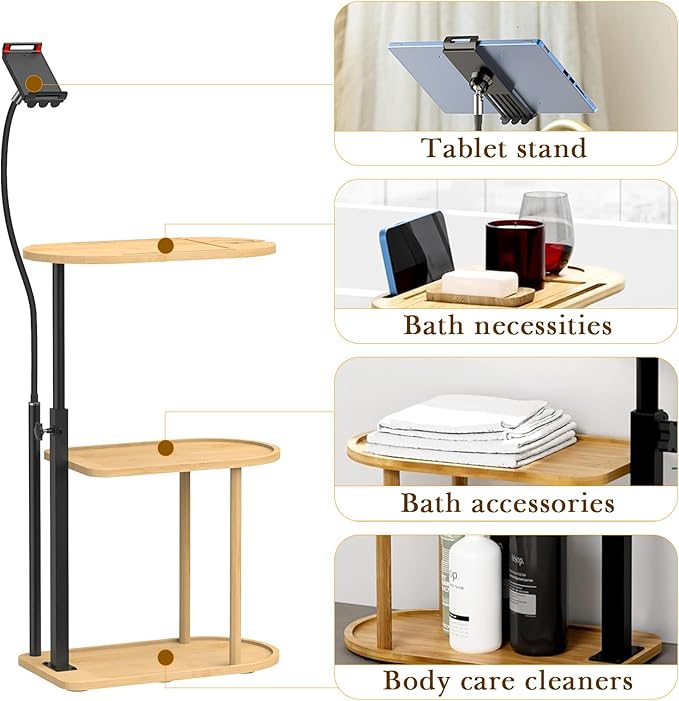 Linkidea Wooden Bathtub Tray with Tablet Holder, 3 Layer Multifunctional Rack Tray for Bathtub, Bathroom Accessories Suitable for Phone, Toiletries, Tablet Storage, Gift for House Warming New Home