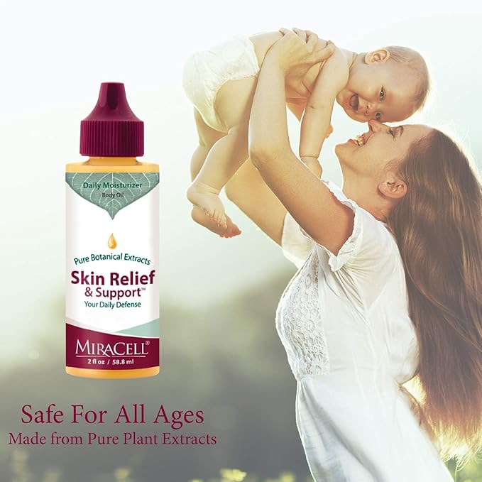 Miracell Skin Relief & Support Oil β Natural Face & Body Moisturizer with Apricot, Jojoba, and Vitamin E β Fast-Absorbing Hydration for Dry, Sensitive, or Rough Skin β 2 oz