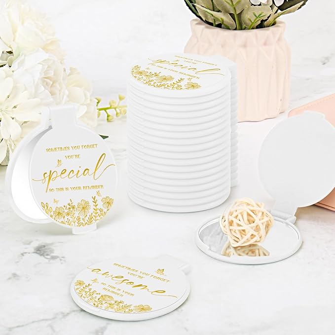 100 Pcs Inspirational Compact Mirror Bulk Small Pocket Mirror Purse Round Portable Folding Makeup Mirror Mini Compact Mirror Gifts for Women Coworker Employee Teacher(White)