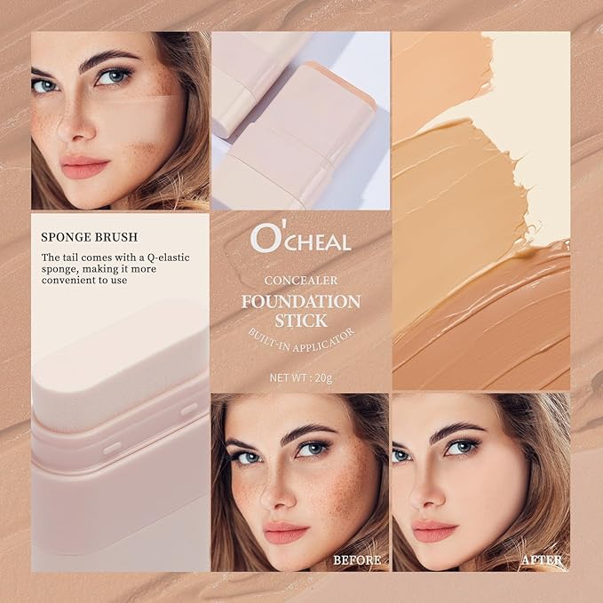 O'CHEAL Face Foundation Contour Stick Blemish Contouring Face Long-wear Lightweight Brighten Stick Concealer Beauty Makeup 01#IVORY