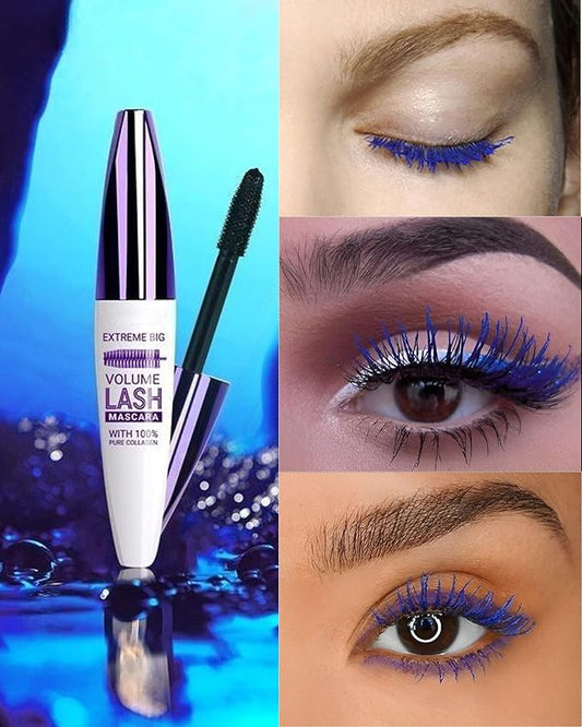 5D Blue Mascara Volume and Length,Longlasting Waterproof Smudge-proof Colored Mascara for Eyelashes,Volumizing Lengthening Curling rimel de pestañas,Cosplay Party Stage Use,Makeup Gift for Women Girl