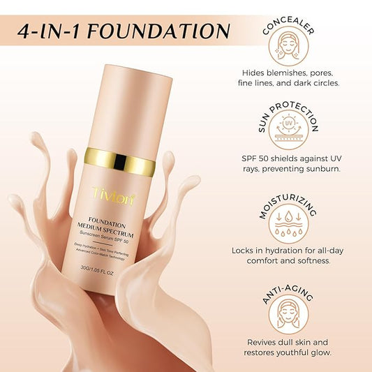 Foundation Color Changing - Foundation 4 in 1 Medium/Light Spectrum With SPF 50 | All-Day Makeup Hold & Makeup Nude & Sweatproof | Hydrating Foundations Full Coverage Suitable For Dry&Oily Skin Types