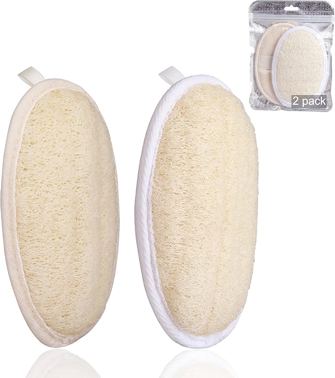 2 Pack Exfoliating Shower Loofah Sponge Pads, Body Scrubber for Men Women Removing Dead Skin, Made with Natural Luffa and Terry Cloth, 5.9x3.7IN Loofahs Mesh Pouf Body Glove for Bath Spa