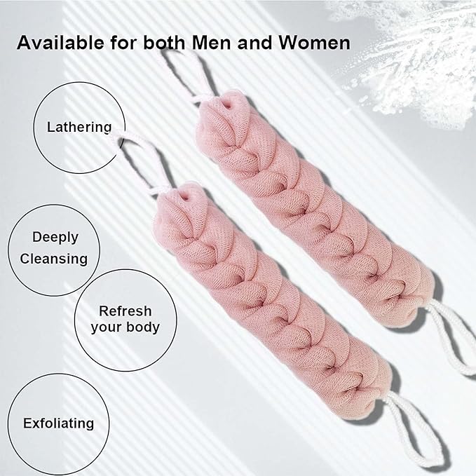 PPHAO - Back Scrubber for Shower - Bath Sponge - Long Loofah for Women - Bath Back Scrubber for Shower for Women - Loofah Sponge for Men - 21.5 INCH - Pink Loofah - 2 Pack