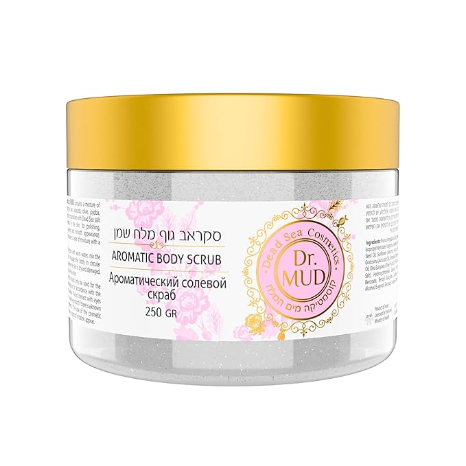 Dead Sea Salt Aromatic Mineral Body Scrub β Exfoliating Salt Scrub for Body and Feet with Jojoba Oil, Almond Oil, Vitamin E & Essential Oils β Hydrating, Moisturizing, Smoothing (250 gr, Rose)