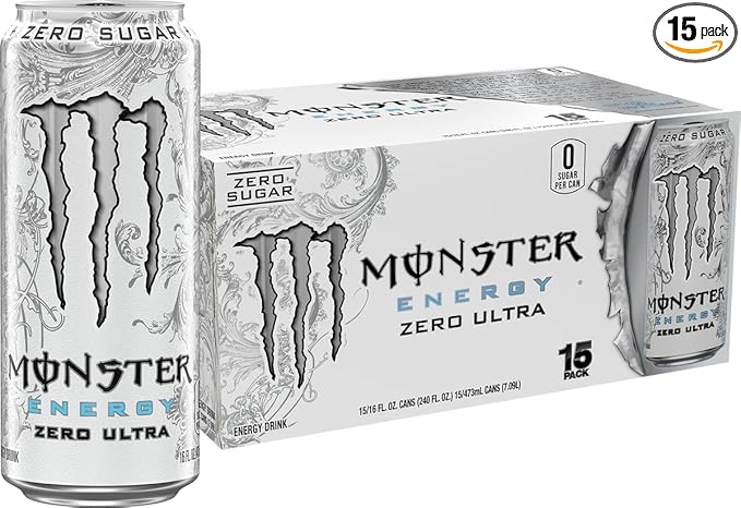 Monster Energy Zero Ultra, Sugar Free Energy Drink, 16 Ounce (Pack of 15)