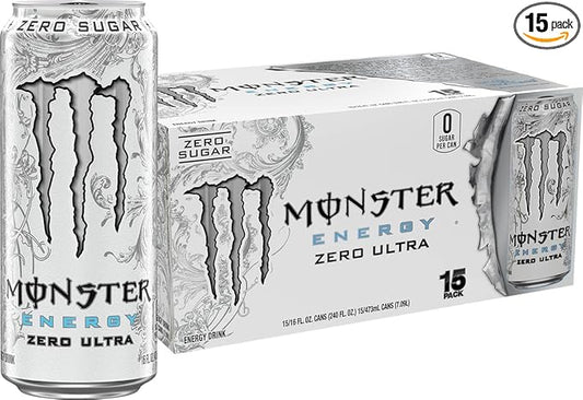 Monster Energy Zero Ultra, Sugar Free Energy Drink, 16 Ounce (Pack of 15)