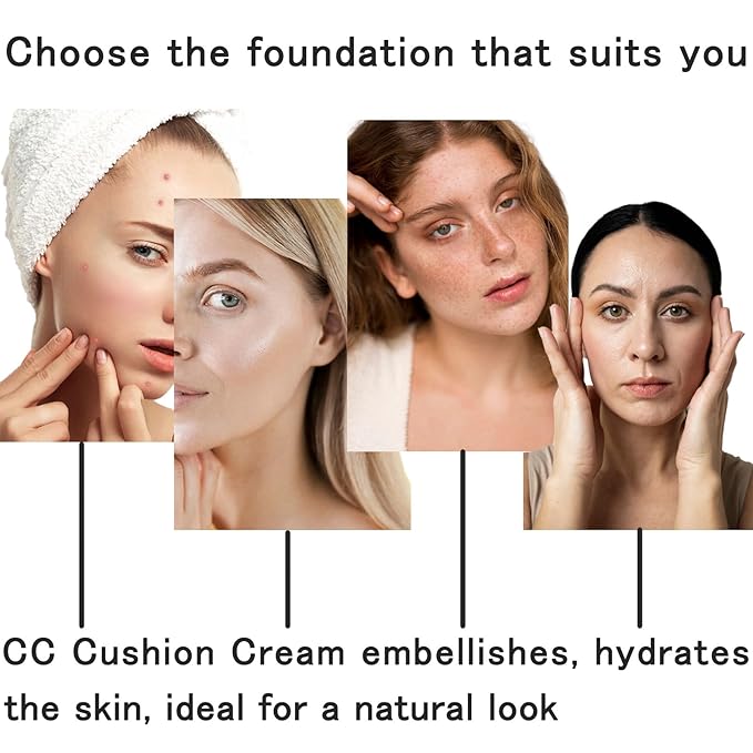 Mushroom Head Air Cushion CC Cream Foundation, BB Cream Concealer Lasting Makeup Foundation, Waterproof Oil Control Long-Lasting Nude Makeup, Even Skin Tone Primer