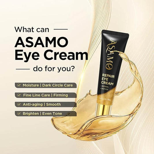 ASAMO Retinol Eye Cream – Retinol and Peptides for Fine Lines, Puffiness, and Under-Eye Shadows, Anti Aging, Eye Care Daily Wrinkle Cream,1.06 fl.oz