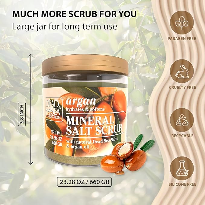 Dead Sea Collection Argan Salt Scrub β Exfoliating Body Scrub for Women β Moisturizing and Nourishing Skin β with Pure Oils and Dead Sea Minerals (23.28 Oz)