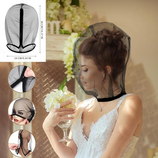 Loopeer 6 Pcs Makeup Protector Hood Washable Light Airy Nylon Chiffon Makeup Hood Zipper Closure Reusable Make up Face Cover for Women Girls Beauty Weddings (Black)