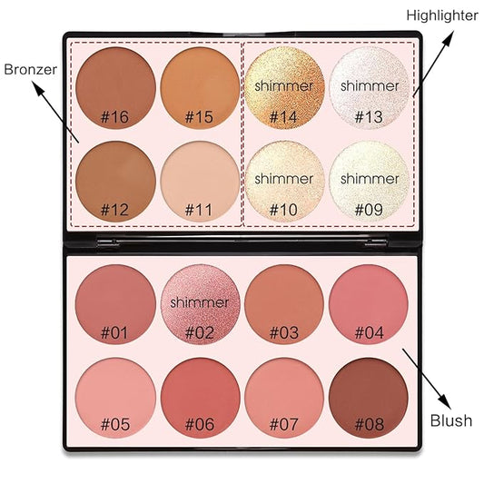 16 Colors Contour Palette Make up - Blush Highlighters Bronzer Powder All in one Makeup Palettes Contour Kit - Face Cosmetics Gifts for Women Beauty for Festivals
