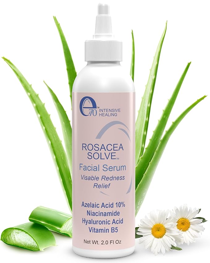Rosacea Treatment Skincare Face Serum for Women & Men - Gentle Face Serum Moisturizer Redness Reducing Skin Care with 10% Azelaic Acid, Made in USA by e70 (2 fl. oz)