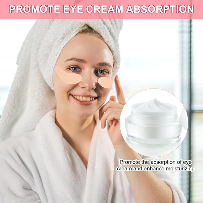 1 Pair Reusable Eye Patch, Silicone Reusable Eye Gel Pads Eye Wrinkle Patches Under Eye Mask, Plump Fine Lines & Wrinkles with Metal Eye Cream Applicator & Tin Case (Cream Color)