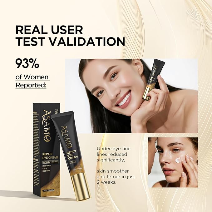 ASAMO Retinol Eye Cream β Retinol and Peptides for Fine Lines, Puffiness, and Under-Eye Shadows, Anti Aging, Eye Care Daily Wrinkle Cream,1.06 fl.oz