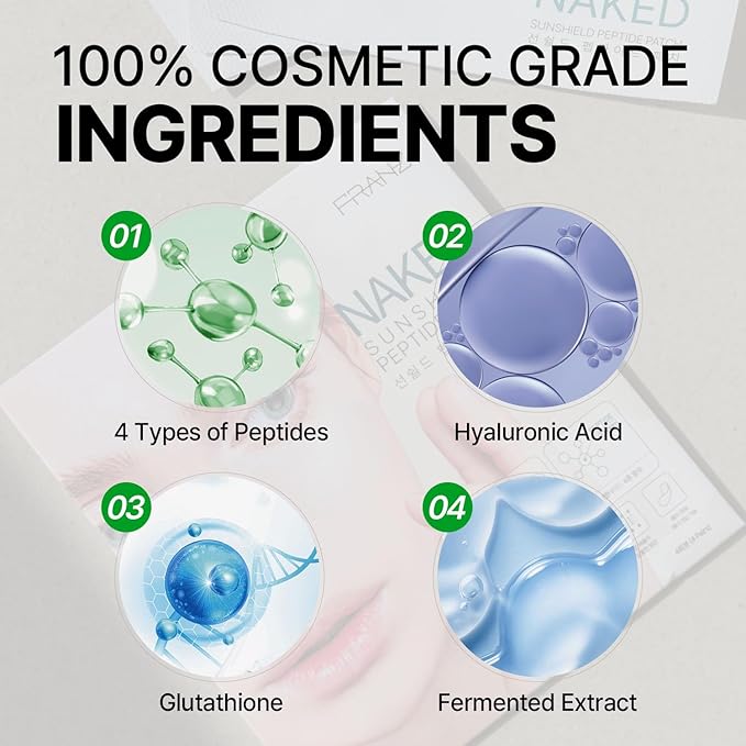 FRANZ UV Protection Peptide Sun Patches, Ultra-Thin Sunshield for Face, 4 Pairs (Regular Size), Anti-Aging & Skin Rejuvenation, Perfect for Outdoor Sports β Golf, Hiking, Driving, Korean Skincare