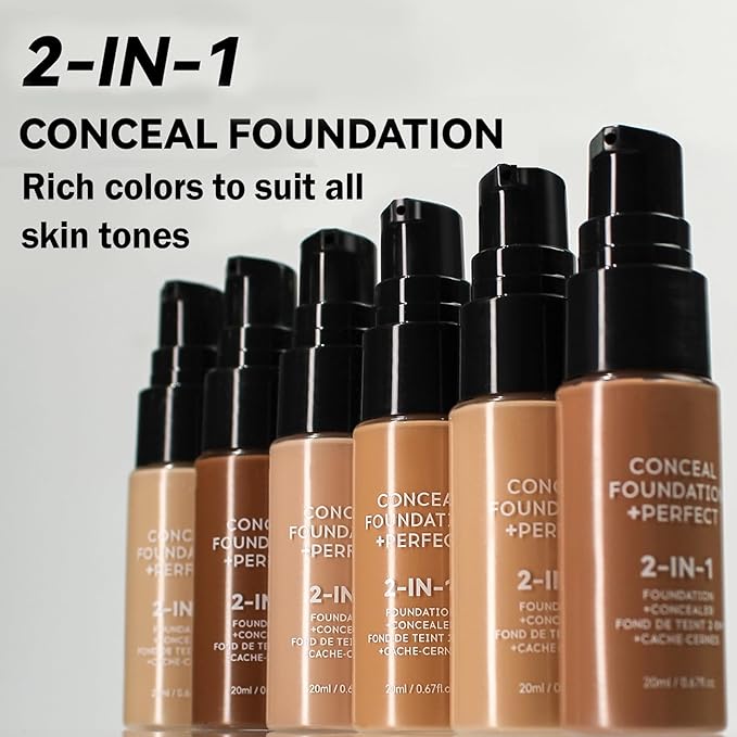 Concealer Full Coverage Foundation for Mature Skin,Oil Control Matte 2 in 1 Concealer liquid Foundation Makeup Waterproof Base De Maquillaje Alta Cobertura-06 Deep