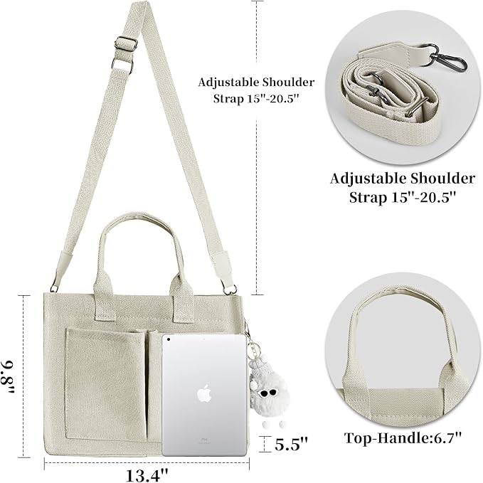 Canvas Tote Bag for Women With Pockets, Laptop Work Crossbody Purses Everything Shoulder Tote Bag Everyday Satchel Handbags
