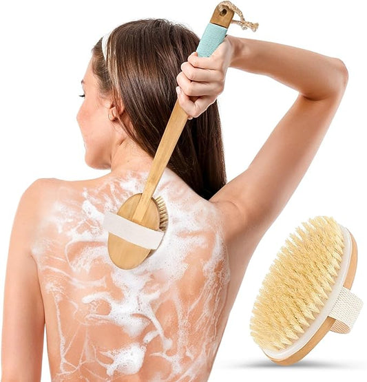 Long Handled Back Scrubber for Shower 18"" Handle Boar Bristle Back Brush β Wooden Bath Brush, Back Scrubbing Brush, Shower Brush, Body Scrub Brush, Bath Brush Long Handle for Shower by rengΓΆra