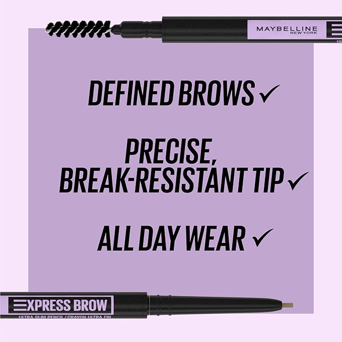 Maybelline Express Brow Ultra Slim Eyebrow Makeup, Brow Pencil with Precision Tip and Spoolie for Defined Eyebrows, Blonde, 1 Count