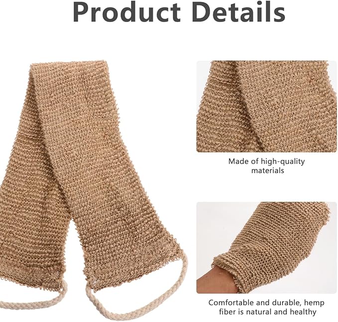 2pcs Ramie Back Strip Gloves Massage Towels Bath Scrubber for Body Cleaning Scrubber Bath Sponges for Shower Cleaning Towels Deep Clean Body Brush Plant Brown Bath Towel Spa