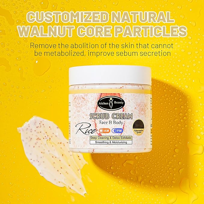 AICHUN BEAUTY Rice Scrub Face Body Cream Deep Cleaning Detox Exfoliation Smoothing Moisturizing Skin 200ml / 3.76fl.oz