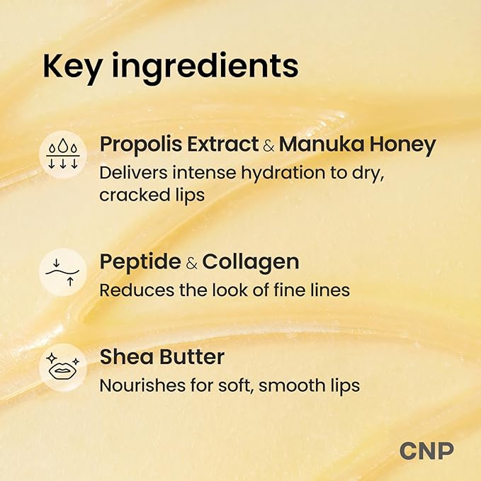 CNP Honey Lip Butter - Propolis Lipcerinβ’ 01 Original, Hydrating Overnight Manuka Lip Balm & Mask, 12hrs Long-lasting Moisture, Gifts for Women, Korean Skin Care, 0.5 fl.oz.