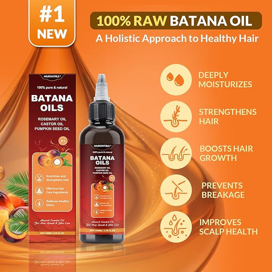 Batana Oil for Hair Growth Dr Sebi - 4-in-1 100% Pure & UnrefinedHonduran Oil with Rosemary, Castor,Nourishes, Enhances Hair Thickness, Prevents Loss, Eliminates Split Endsfor All Hair Types (100ML)