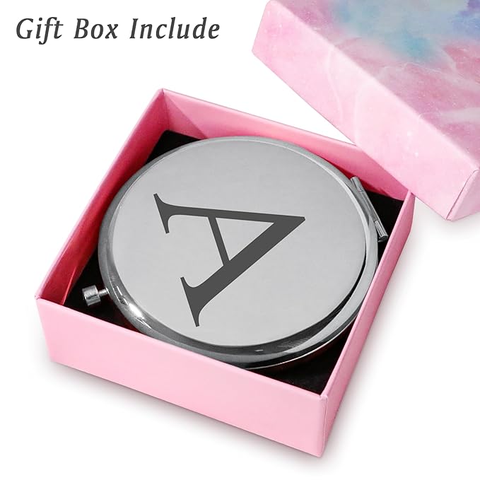Personalized Gifts for Women Girls, Initial Compact Mirror, Unique Mothers Day Birthday Gifts for Friends Mom Wife Grandma Sister Daughter, 2025 Graduation Gifts for Her College Medical High School