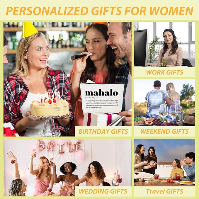 Mahalo Definition Inspirational Makeup Bag Hawaii Cosmetic Bag Hawaiian Gifts Hawaiian souvenirs Thank You Gifts for Women Female Grandma Mom Sister Friend Wife Travel Toiletry Bag Christmas Birthday