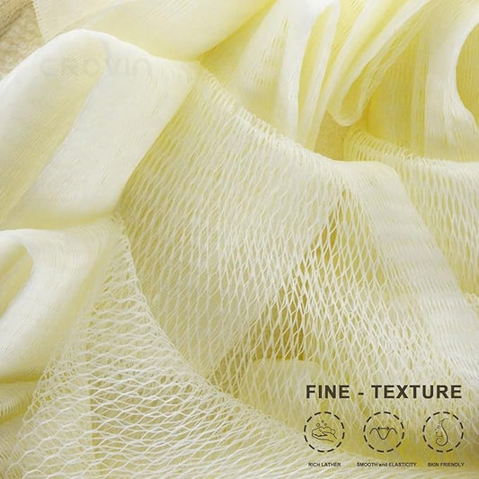 Bath Puff Shower Sponge - Premium Large 5x7 Exfoliating Pouf Mesh Sponge - 2 Count Loofahs Shower Scrubber for Men and Women-Elastic Hand Strap Body Scrub to Soothe, Cleanse Your Body