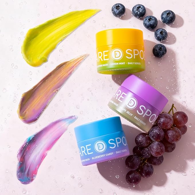 3-in-1 Dual-Color Sleeping Lip Mask Set β Blueberry, Grape and Lemon, Hydration & Repair for Dry Cracked Lips, Infused with Vitamin C, Lip Moisturizer for Nourishing Lips, 1.26 Fl Oz