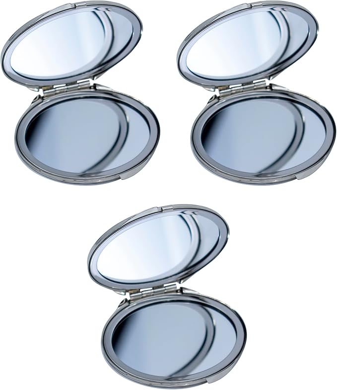 Set of 3 Double Sided Magnifying Compact Slim Mirrors with Printed Insert (Red-Orange Floral, Round)
