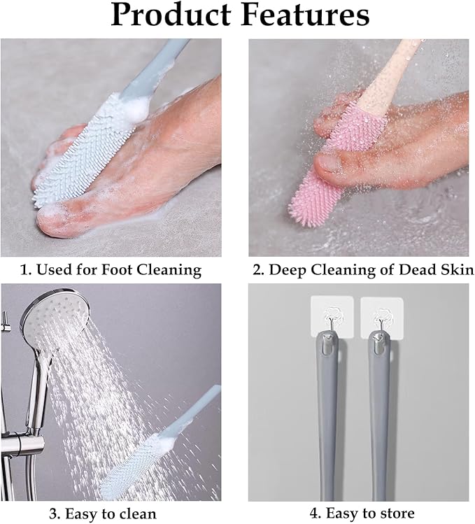 Toe Cleaning Brush,15.7" Foot Scrubber in Shower with Long Handle Shower Foot Scrubber Foot Brush Toe Scrubber for Exfoliating for Men,Women and Seniors(Pink)
