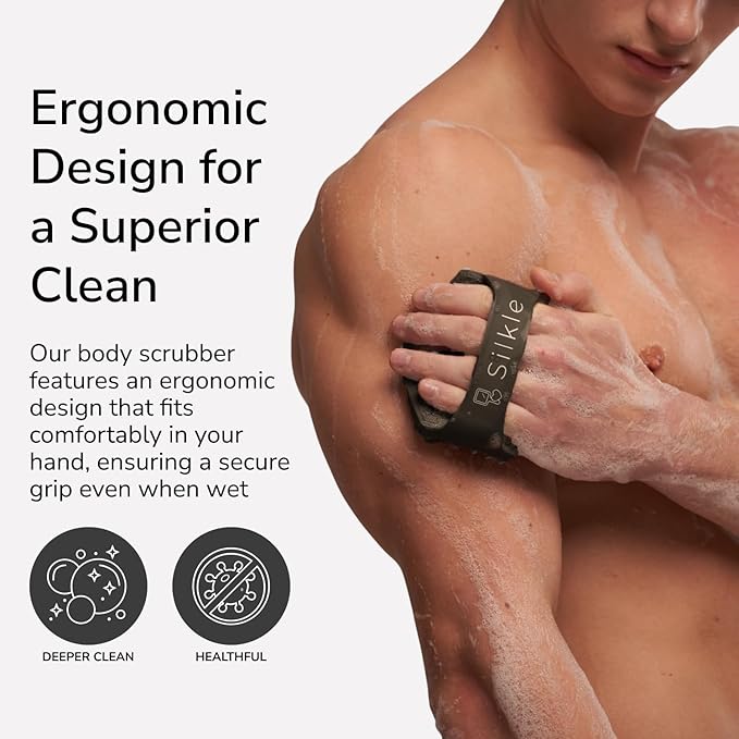 Silicone Body Scrubber - Exfoliating Bath Brush and Skin Cleanser - Shower Sponge for Gentle Body Scrub and Wash - Silicone Scrubbing Care Tool for a Refreshed and Renewed You - Black