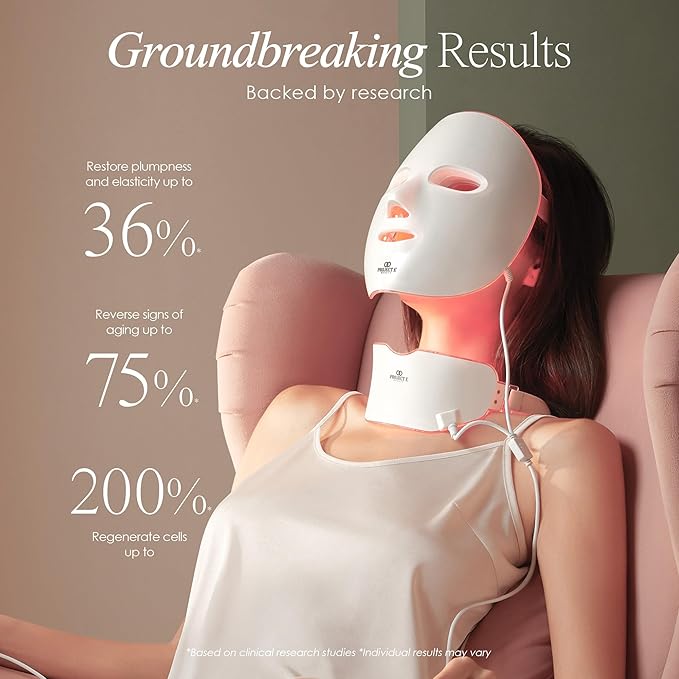 Project E Beauty LightAura Plus | LED Face & Neck Mask Skin Rejuvenation | LED Therapy Photon Mask | 7 Colors | Anti Aging | Spot Removal | Reduce Wrinkles | Anti-inflammation | Skincare Device