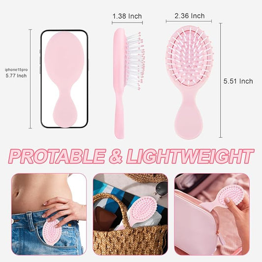 Mini Hair Bursh for Women,girls-Protable Travel Size Hair Brush for Pockets,Purse,backpack-Mini Detangler Brush for All Hair Types,Small Hair Brush for Detangling(Pink)