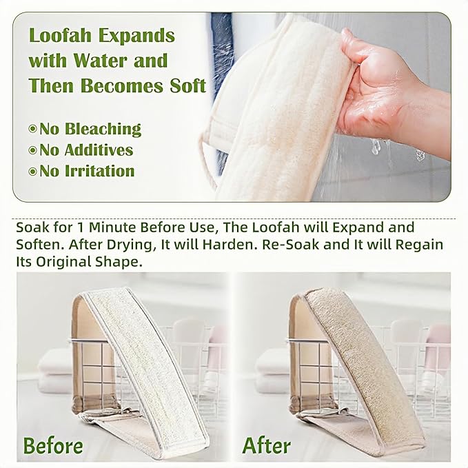 Natural Loofah Bath Sponge, 35.5 in Back Scrubber for Bath Shower, Exfoliating Body Scrubber, Shower Loofah Scrubber for Women and Men, Shower Loofah Sponge to Clean Body Deeply, Invigorate Skin