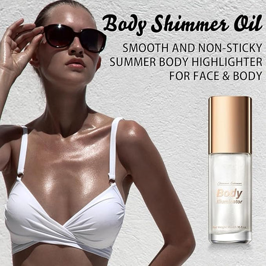 MAEPEOR Body Luminizer 5 Colors Smooth Subtle Shimmer Illuminator Moisturizing Long Lasting Summer Glow for Face and Body (40ML, 01 Silver)