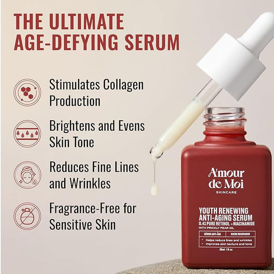 ADM Anti Aging Pure Retinol Serum For Face with Niacinamide - Resurfacing, Smoothing Fine Lines, Wrinkles, Acne Scars - Moisturizing Facial Skincare Treatment for Sensitive Skin - 1oz